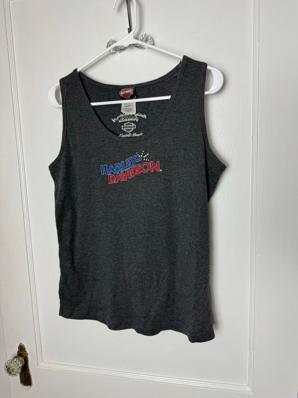 Vintage Y2K Harley Davidson Biker SC Embroidered Bling Gray Tank Top Women's XL
